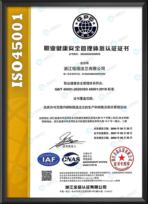 職業(yè)健康安全管理體系認證證書